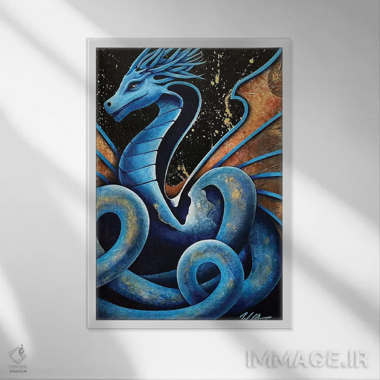تابلو دکوراتیو اژدهای مارمانند اثر مایکل گلدزوایگ - نمای قابدار سفید