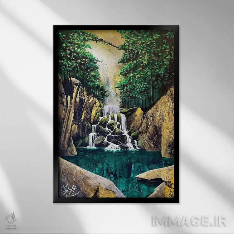تابلو دکوراتیو آبشار اخگر اثر مایکل گلدزوایگ - نمای قابدار مشکی