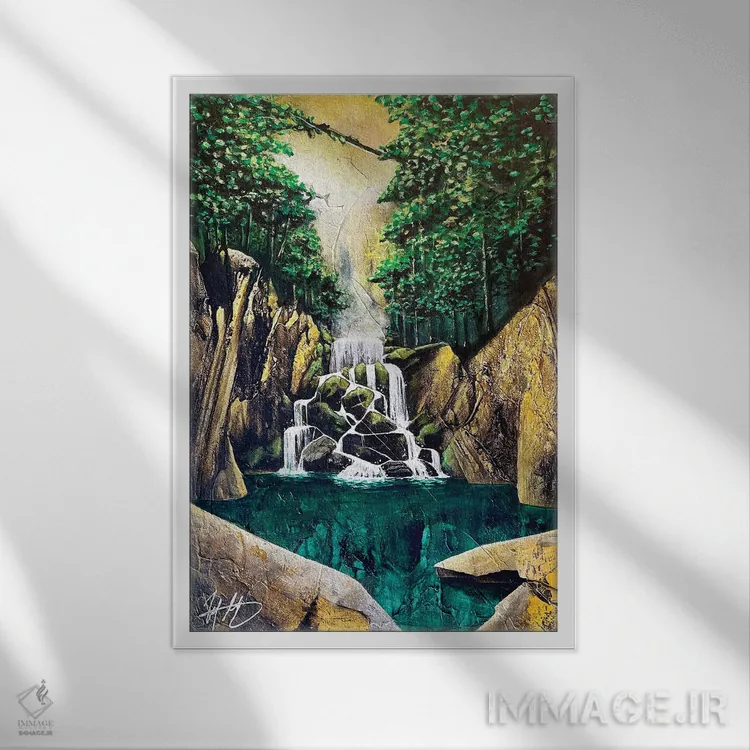تابلو دکوراتیو آبشار اخگر اثر مایکل گلدزوایگ - نمای قابدار سفید