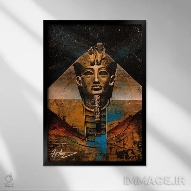 تابلو دکوراتیو فرعون طلایی اثر مایکل گلدزوایگ - نمای قابدار مشکی