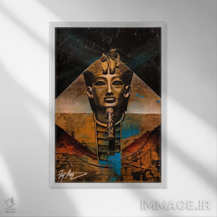 تابلو دکوراتیو فرعون طلایی اثر مایکل گلدزوایگ - نمای قابدار سفید