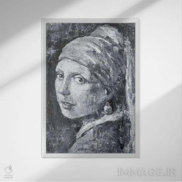 تابلو دکوراتیو توس "دختر با گوشواره مروارید" اثر مارگاریتا ایوانوا - نمای قابدار سفید