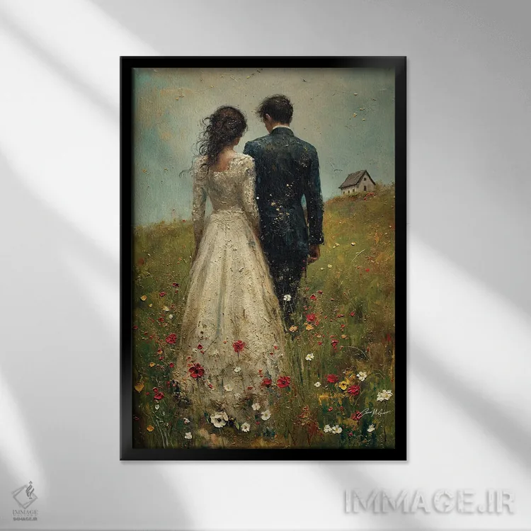 تابلو دکوراتیو تازه عروس و داماد دوم اثر کانر مک گوایر - نمای قابدار مشکی