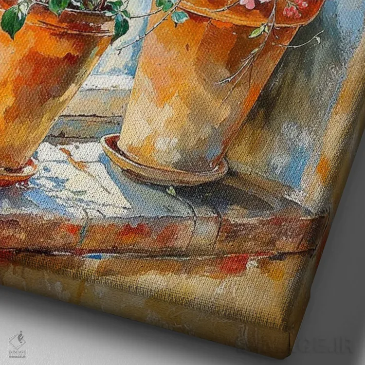 تابلو دکوراتیو گلدان های تابستانی اثر کانر مک گوایر - نمای نزدیک بافت بوم