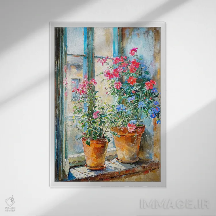 تابلو دکوراتیو گلدان های تابستانی اثر کانر مک گوایر - نمای قابدار سفید