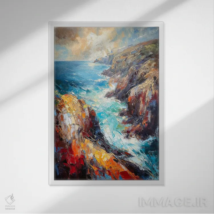 تابلو دکوراتیو نمای هوایی صخره های آتلانتیک اثر کانر مک گوایر - نمای قابدار سفید