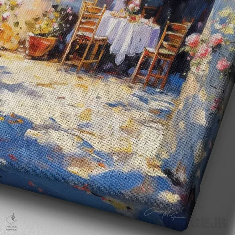 تابلو دکوراتیو میزهای کافه در سایه اثر کانر مک گوایر - نمای نزدیک بافت بوم