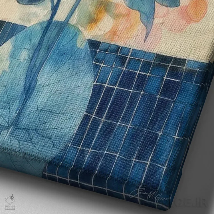 تابلو دکوراتیو طرح های گل آبی اثر کانر مک گوایر - نمای نزدیک بافت بوم