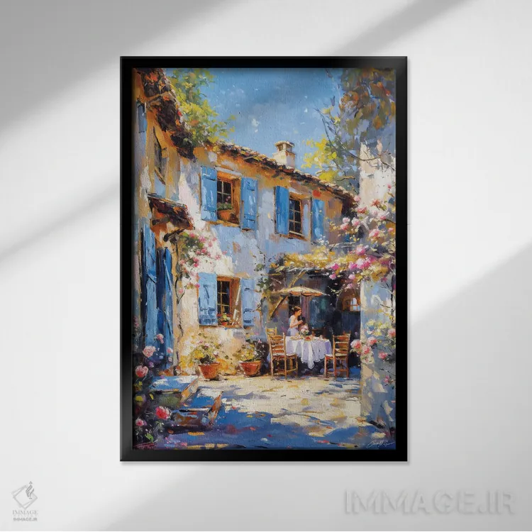 تابلو دکوراتیو میزهای کافه در سایه اثر کانر مک گوایر - نمای قابدار مشکی