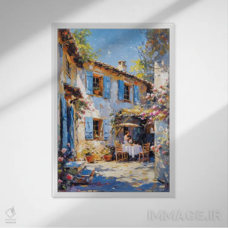 تابلو دکوراتیو میزهای کافه در سایه اثر کانر مک گوایر - نمای قابدار سفید