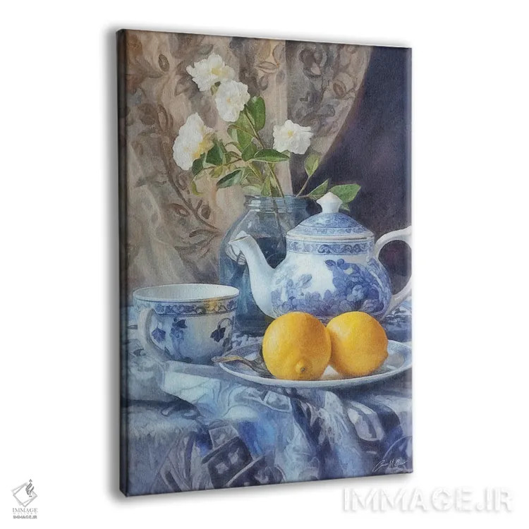 تابلو دکوراتیو طبیعت بی جان لیمویی و آبی اثر کانر مک گوایر - نمای پرسپکتیو محصول