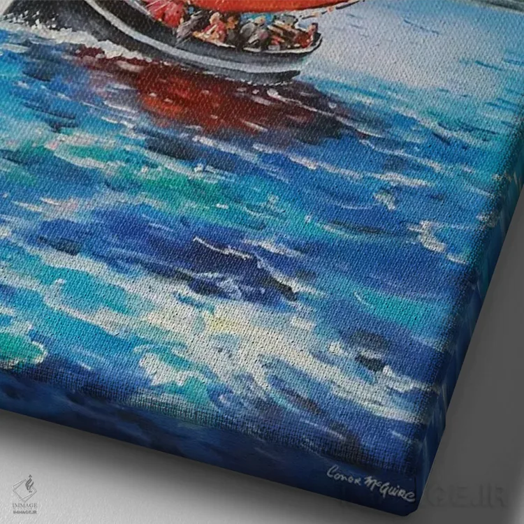 تابلو دکوراتیو قایق گالووی هوکر در دریا اثر کانر مک گوایر - نمای نزدیک بافت بوم