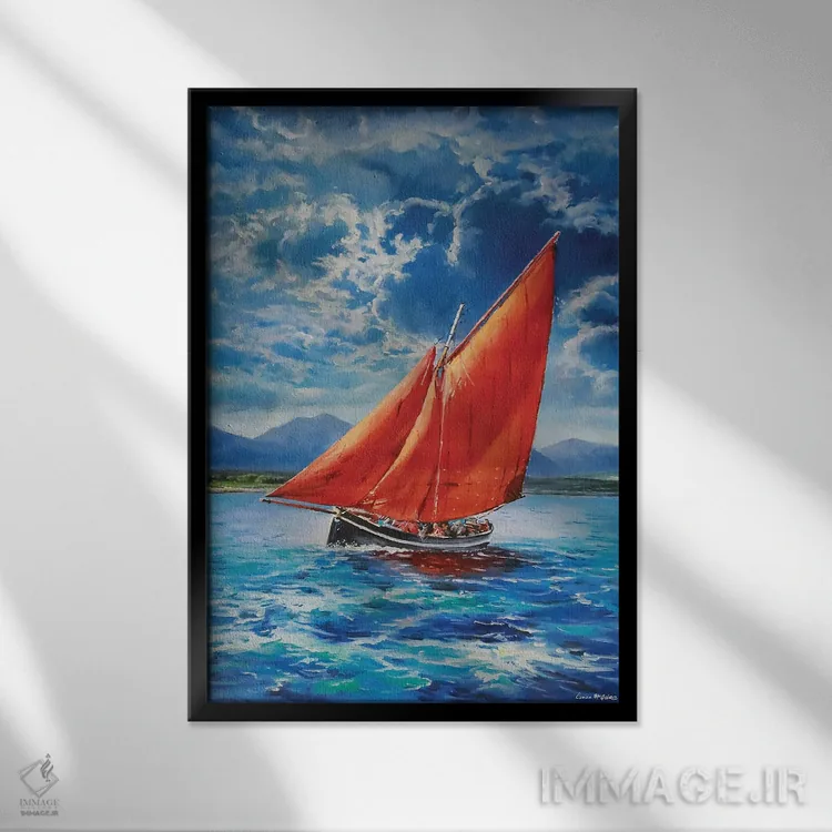 تابلو دکوراتیو قایق گالووی هوکر در دریا اثر کانر مک گوایر - نمای قابدار مشکی