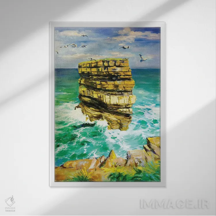 تابلو دکوراتیو Sea Stack 11, County Mayo" صخره دریایی دان بریسته ۱۱، شهر… اثر کانر مک گوایر - نمای قابدار سفید