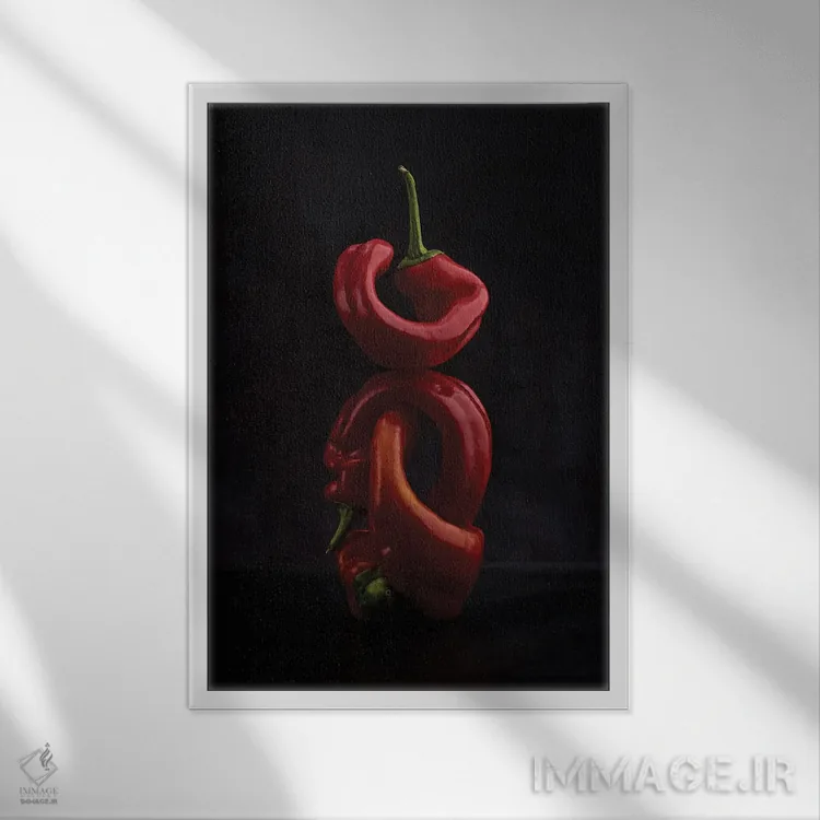 تابلو دکوراتیو سه فلفل قرمز اثر مایکل فرانک - نمای قابدار سفید