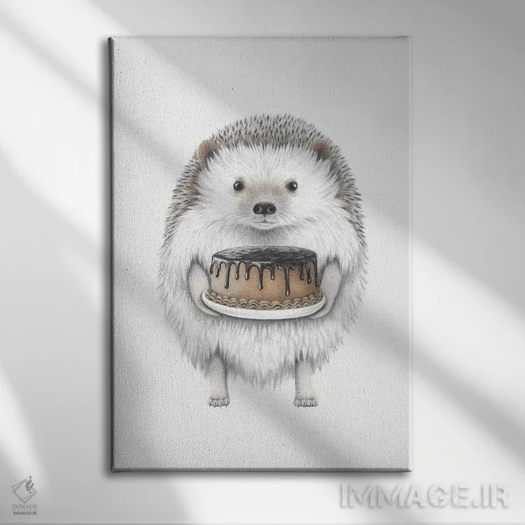 تابلو دکوراتیو جوجه تیغی با کیک اثر مندی هک - نمای روبهرو روی دیوار