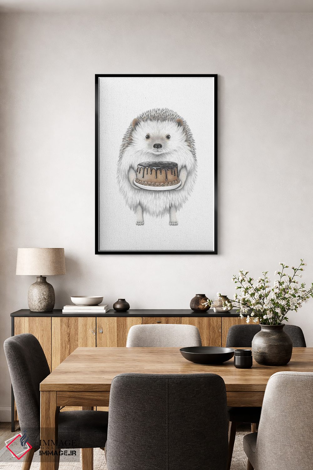 تابلو دکوراتیو جوجه تیغی با کیک اثر مندی هک - D5B