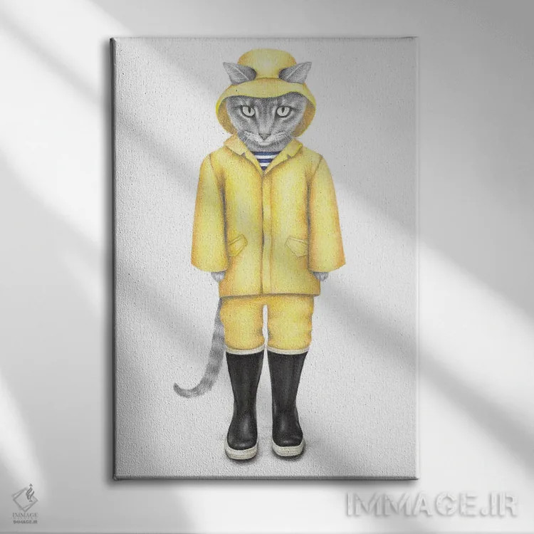 تابلو دکوراتیو گربه بارانی اثر مندی هک - نمای روبهرو روی دیوار