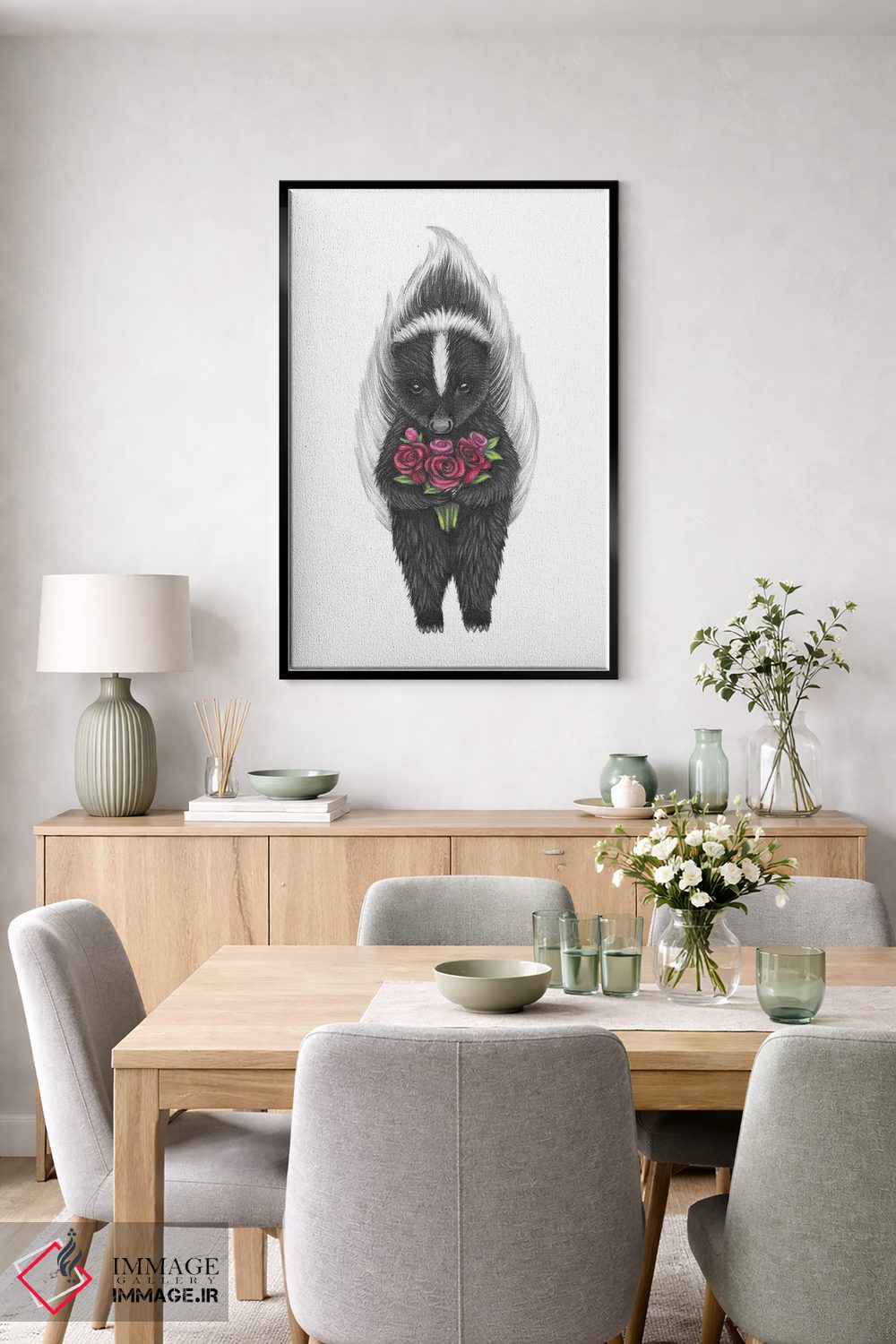 تابلو دکوراتیو اسکنک با گل رز اثر مندی هک - D6B