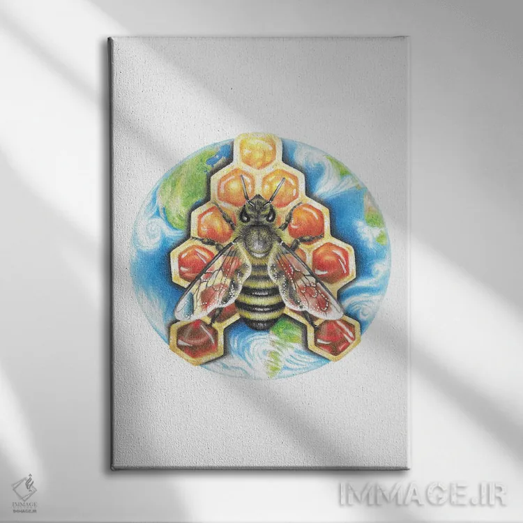 تابلو دکوراتیو زنبور عسل اثر مندی هک - نمای روبهرو روی دیوار