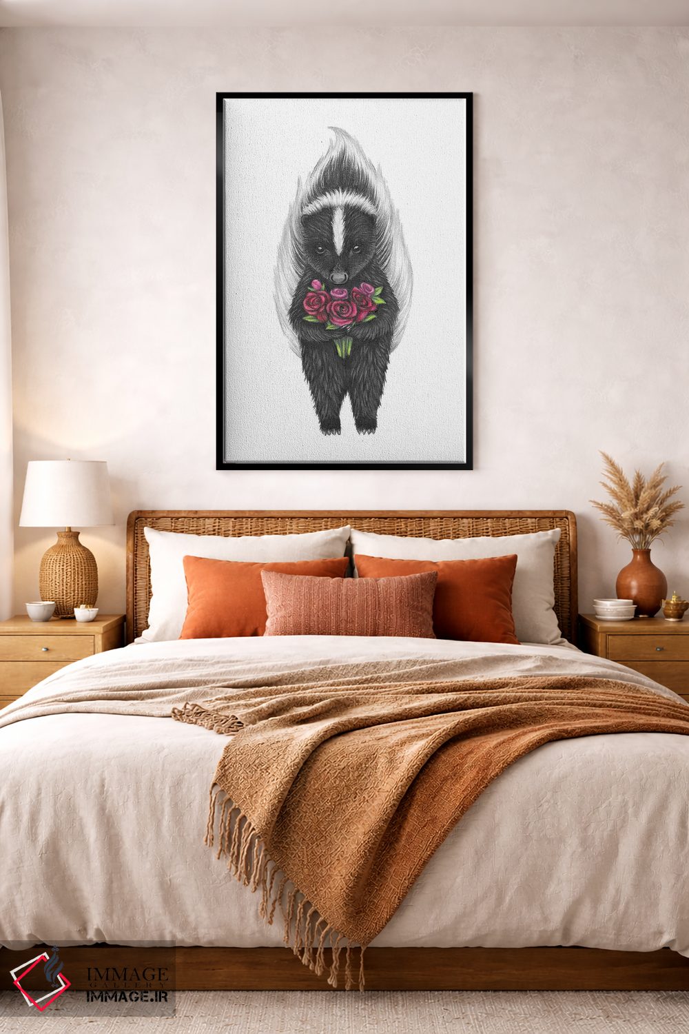 تابلو دکوراتیو اسکنک با گل رز اثر مندی هک - D3B