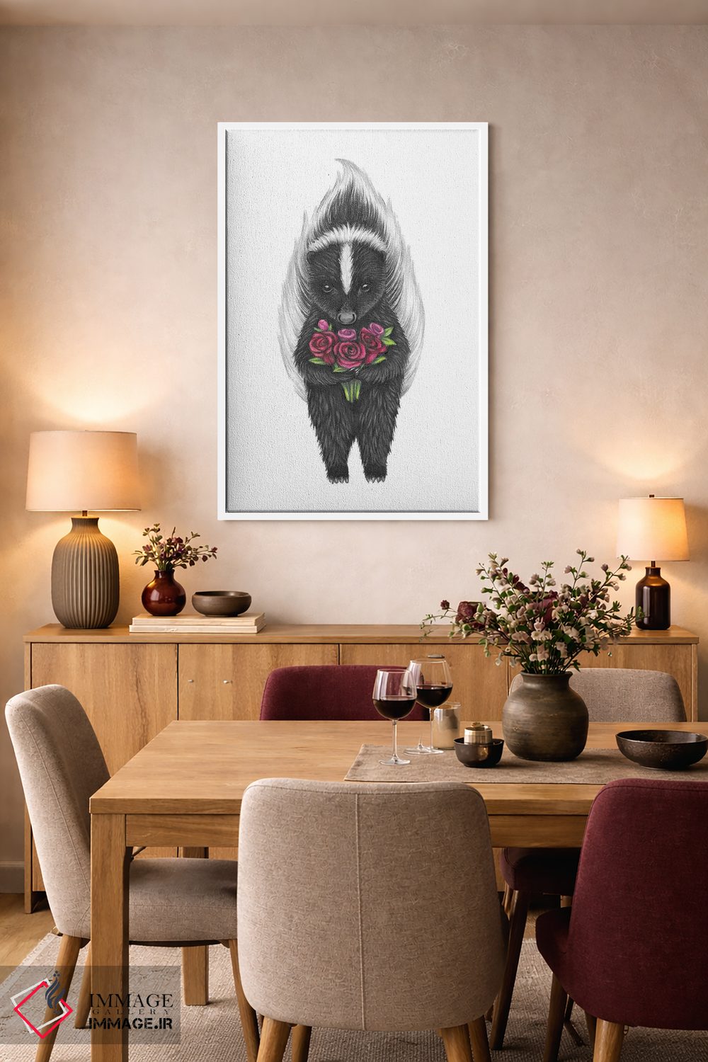 تابلو دکوراتیو اسکنک با گل رز اثر مندی هک - D5W