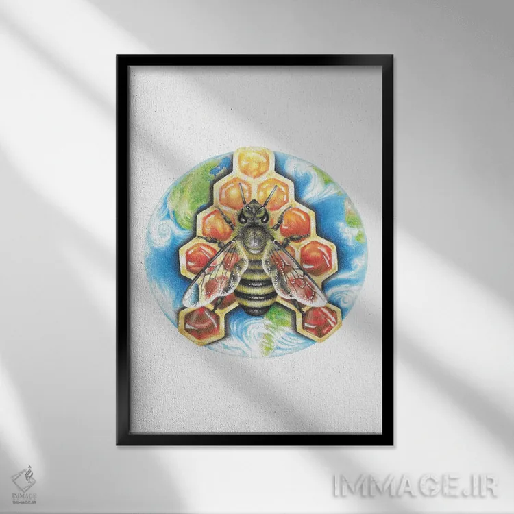 تابلو دکوراتیو زنبور عسل اثر مندی هک - نمای قابدار مشکی