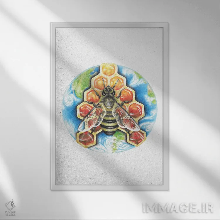 تابلو دکوراتیو زنبور عسل اثر مندی هک - نمای قابدار سفید