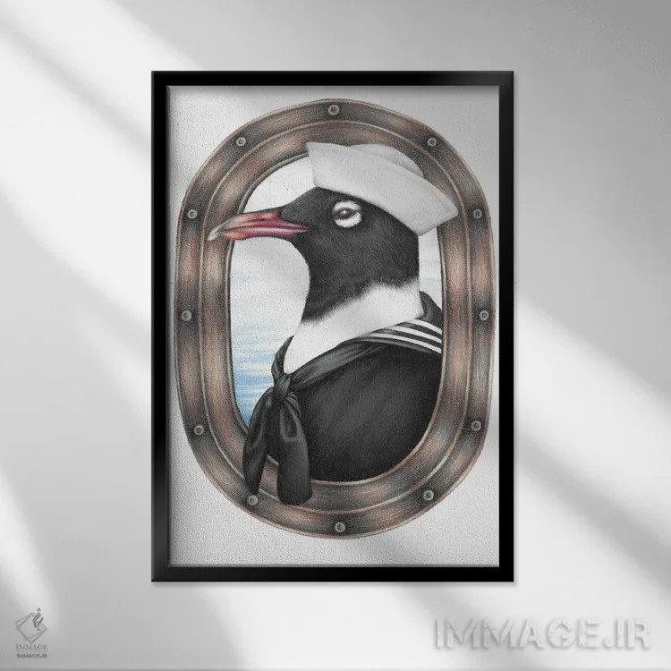 تابلو دکوراتیو مرغ دریایی ملوان اثر مندی هک - نمای قابدار مشکی