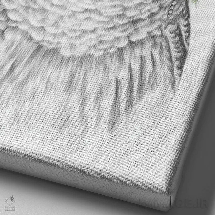 تابلو دکوراتیو جغد باشکوه خط دار اثر مندی هک - نمای نزدیک بافت بوم