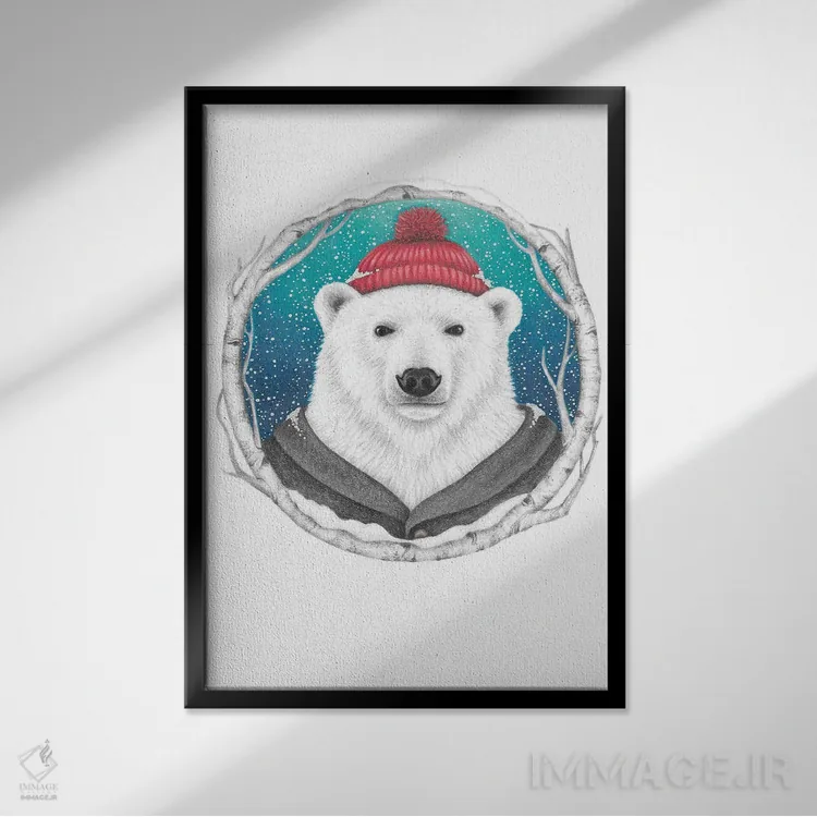 تابلو دکوراتیو خرس قطبی اثر مندی هک - نمای قابدار مشکی