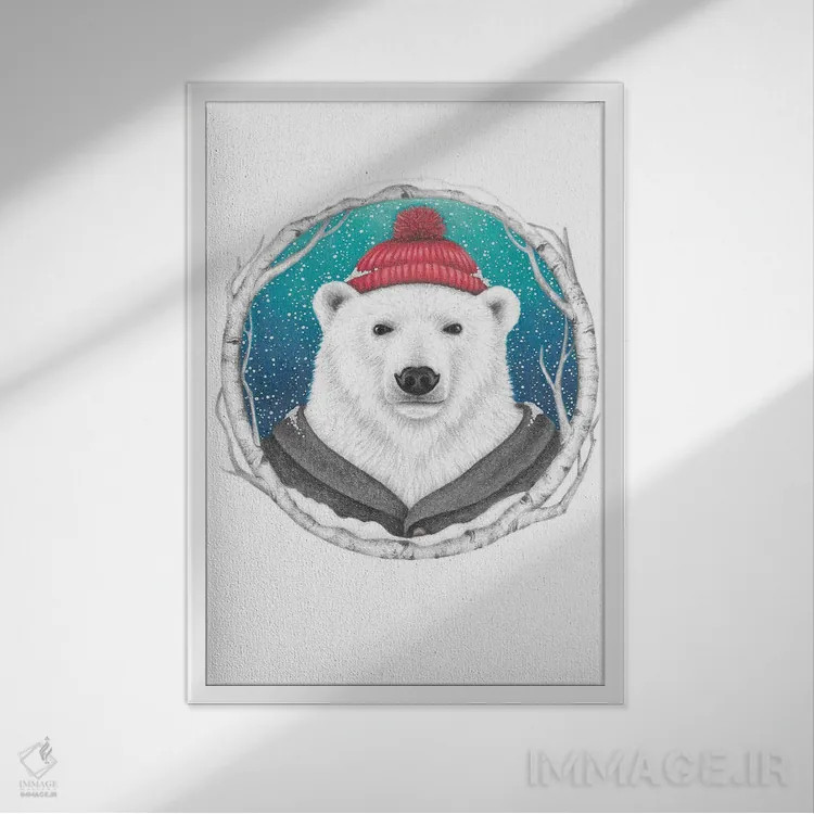 تابلو دکوراتیو خرس قطبی اثر مندی هک - نمای قابدار سفید