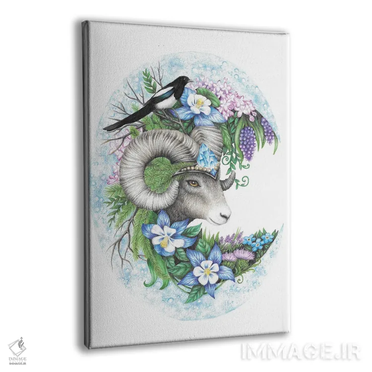 تابلو دکوراتیو گوسفند بزرگ شاخ دار باشکوه اثر مندی هک - نمای پرسپکتیو محصول