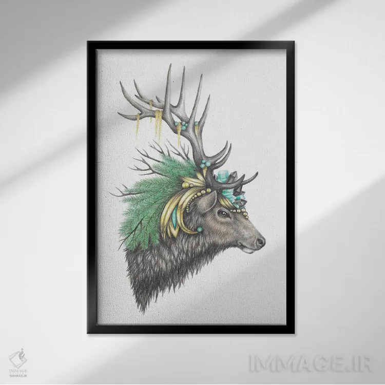 تابلو دکوراتیو گوزن بزرگ باشکوه اثر مندی هک - نمای قابدار مشکی