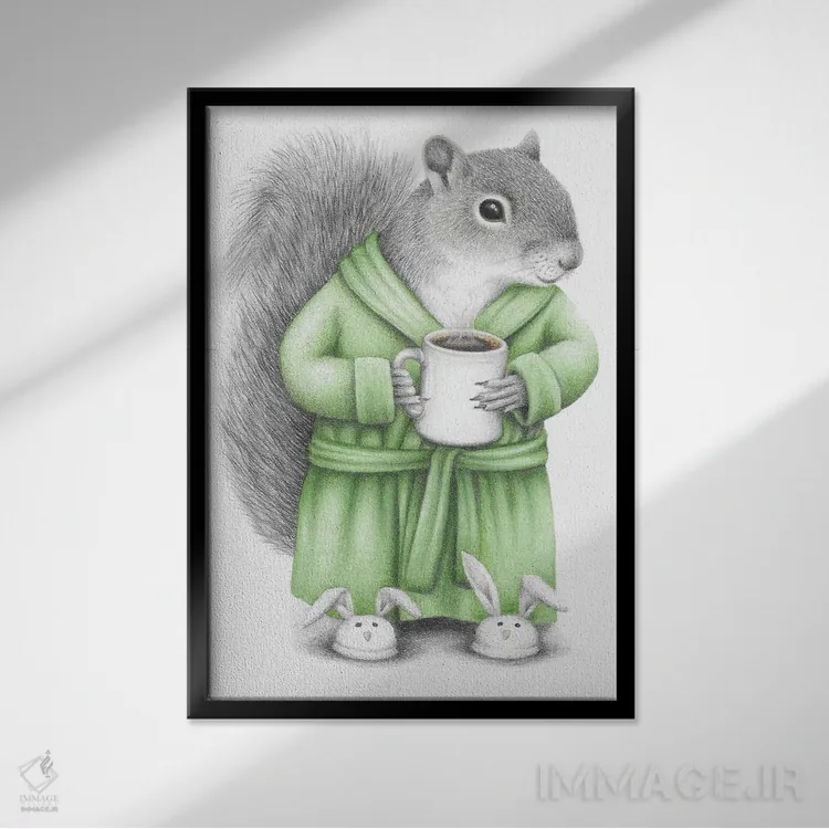 تابلو دکوراتیو سنجاب قهوه ای اثر مندی هک - نمای قابدار مشکی