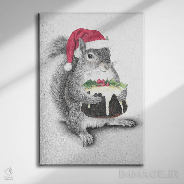 تابلو دکوراتیو سنجاب بابانوئل اثر مندی هک - نمای روبهرو روی دیوار