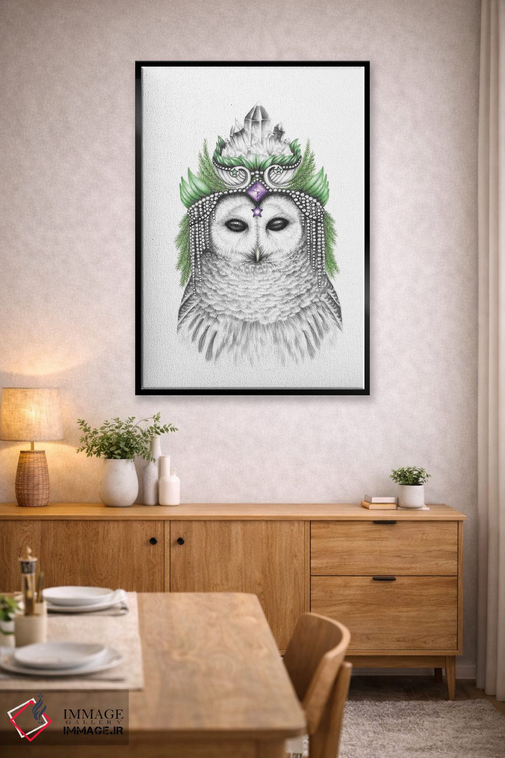 تابلو دکوراتیو جغد باشکوه خط دار اثر مندی هک - D3B