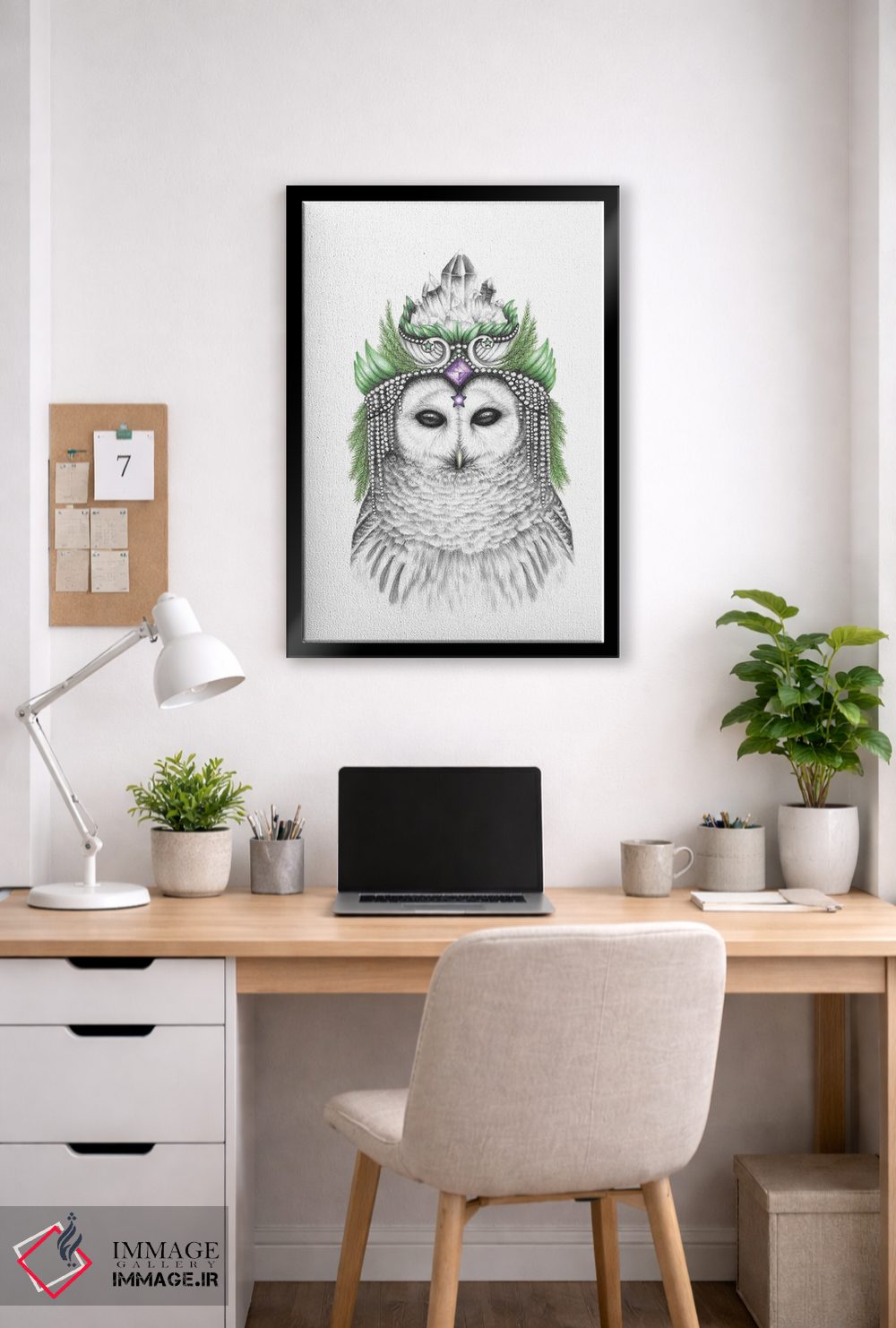 تابلو دکوراتیو جغد باشکوه خط دار اثر مندی هک - D2B