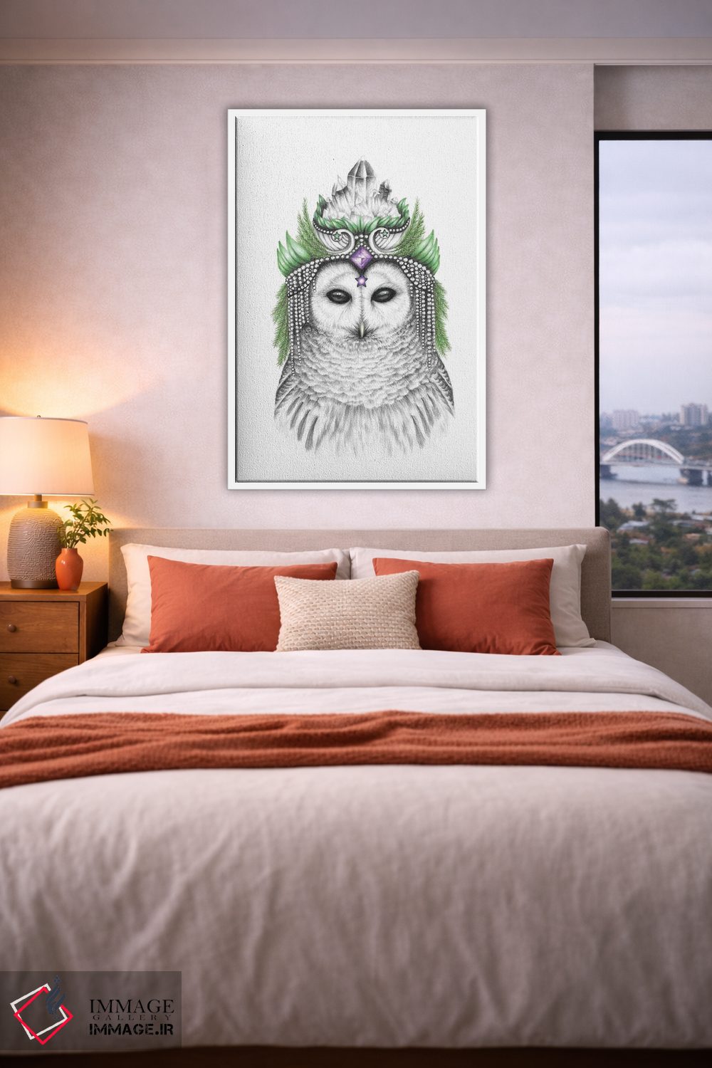 تابلو دکوراتیو جغد باشکوه خط دار اثر مندی هک - D1W