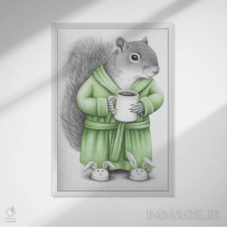 تابلو دکوراتیو سنجاب قهوه ای اثر مندی هک - نمای قابدار سفید