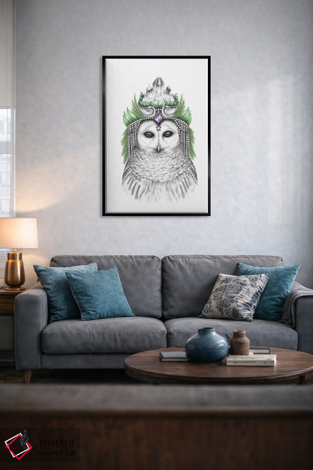 تابلو دکوراتیو جغد باشکوه خط دار اثر مندی هک - D4B