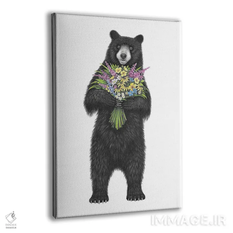 تابلو دکوراتیو خرس دسته گل به دست اثر مندی هک - نمای پرسپکتیو محصول