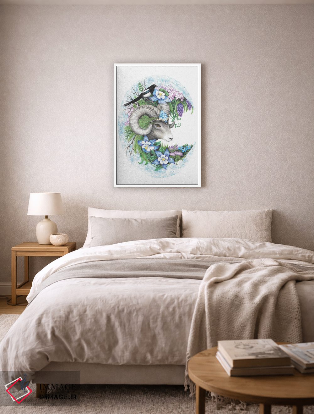 تابلو دکوراتیو گوسفند بزرگ شاخ دار باشکوه اثر مندی هک - D6W