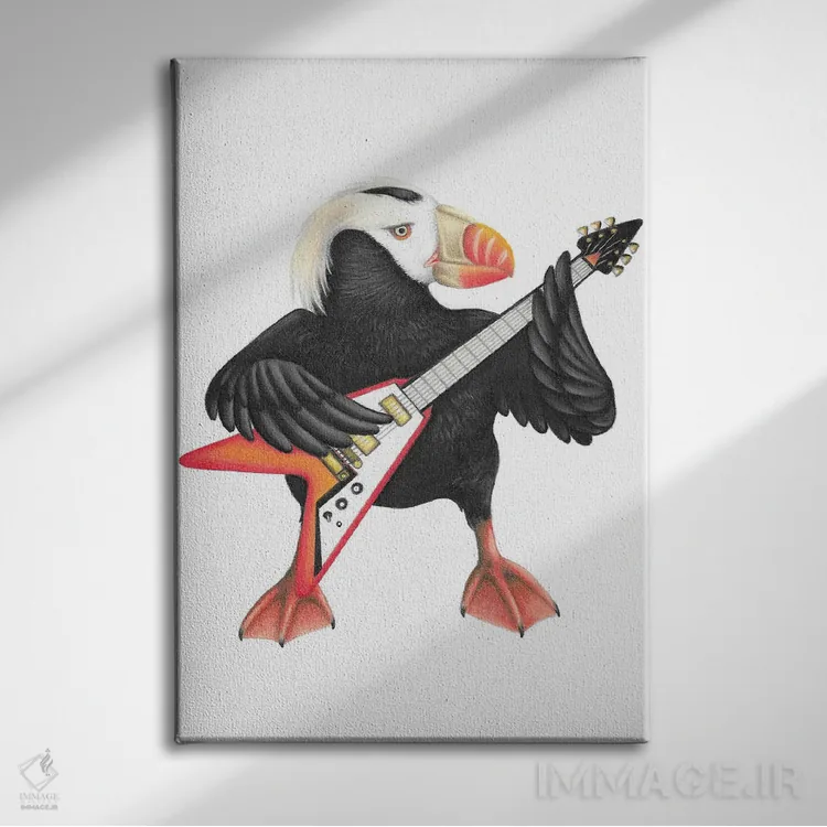 تابلو دکوراتیو پافین پرجنب وجوش اثر مندی هک - نمای روبهرو روی دیوار