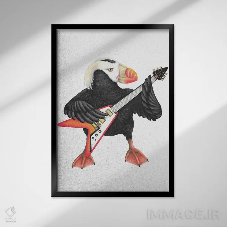 تابلو دکوراتیو پافین پرجنب وجوش اثر مندی هک - نمای قابدار مشکی