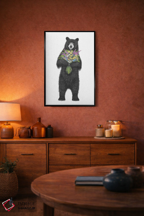 تابلو دکوراتیو خرس دسته گل به دست اثر مندی هک - D5B