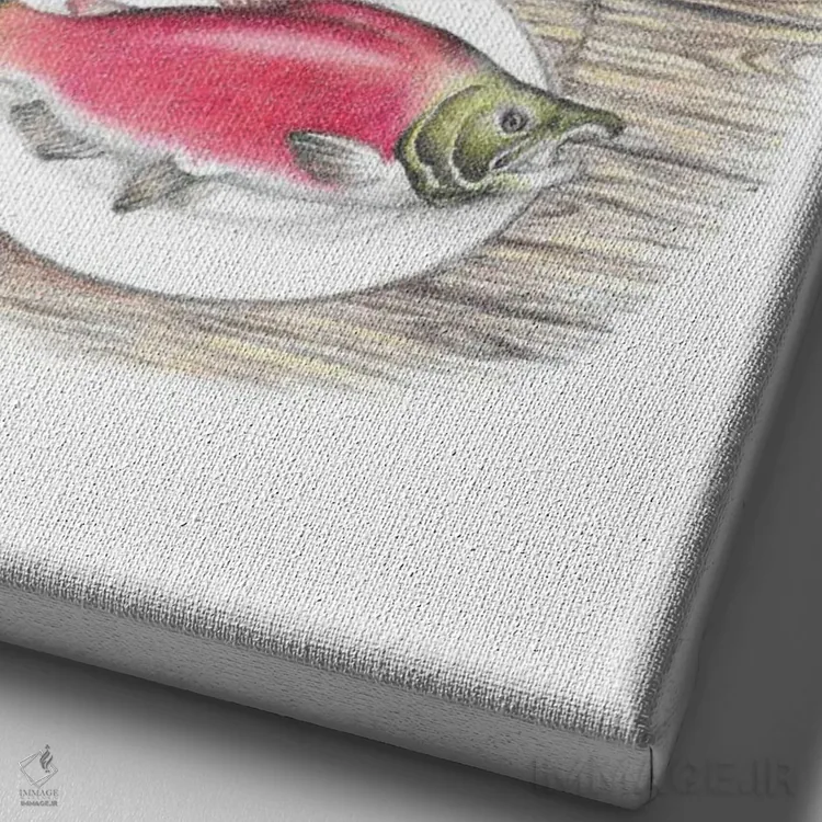 تابلو دکوراتیو خرس با ماهی سالمون اثر مندی هک - نمای نزدیک بافت بوم