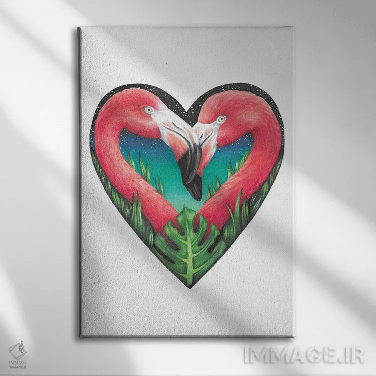 تابلو دکوراتیو قلب فلامینگو اثر مندی هک - نمای روبهرو روی دیوار