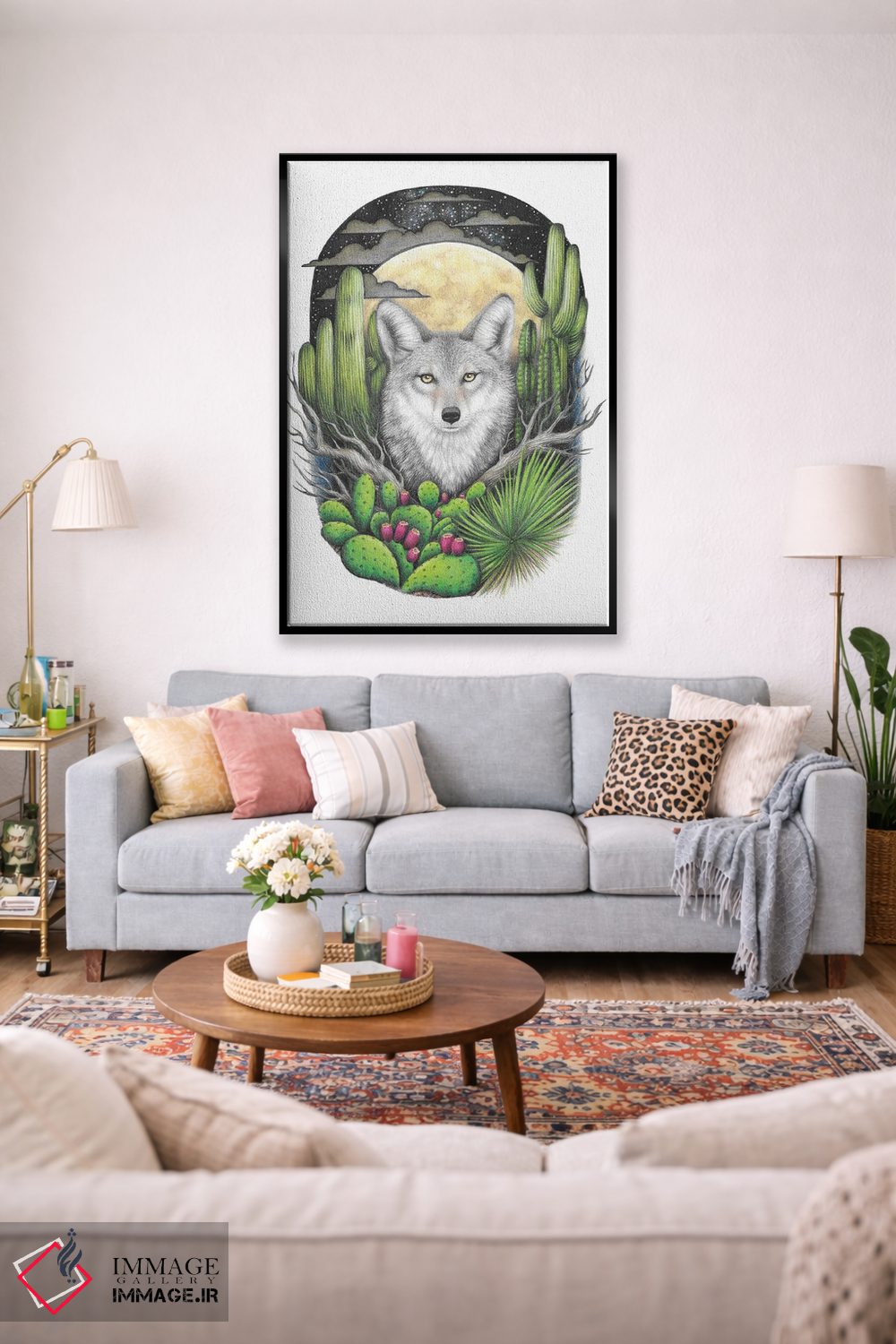 تابلو دکوراتیو کایوت با گیاهان گوشتی اثر مندی هک - D1B