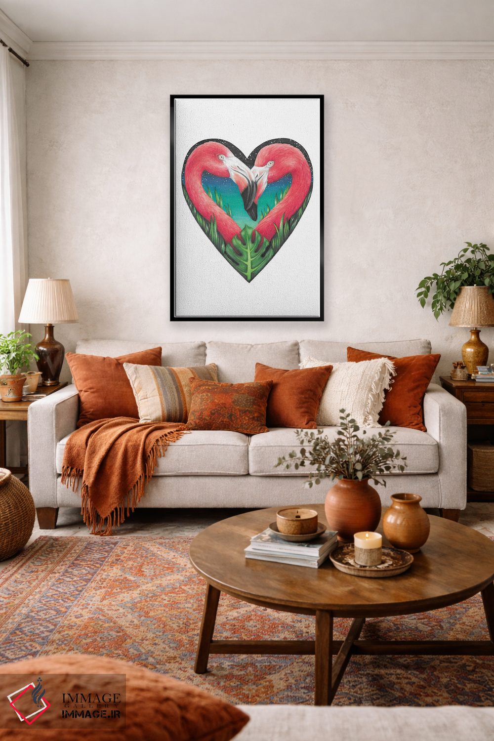 تابلو دکوراتیو قلب فلامینگو اثر مندی هک - D3B